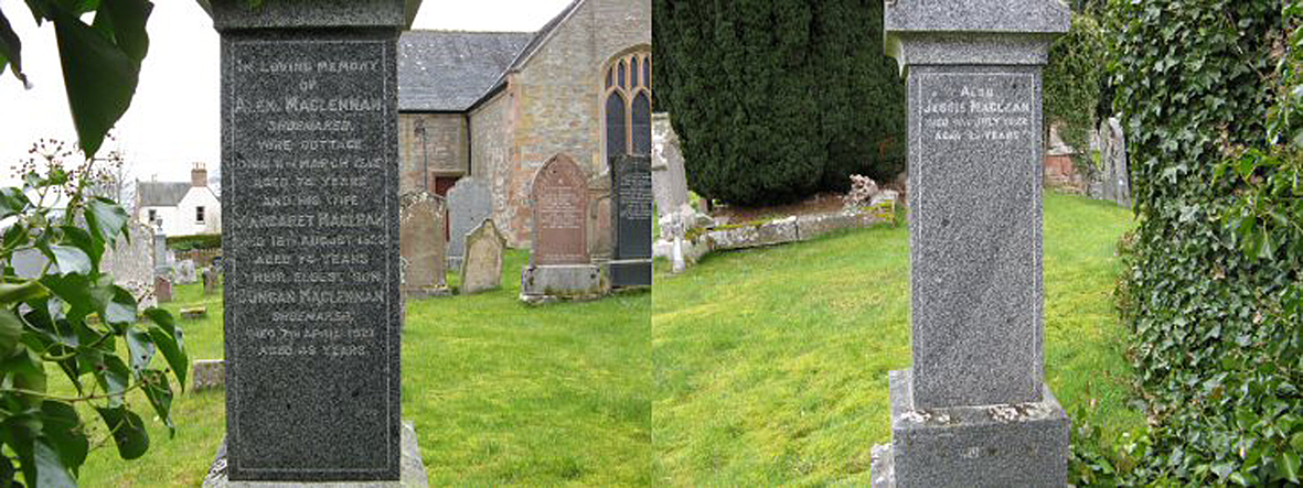 Photo of headstones/Alex MacLennan died 1915 MI Killearnan